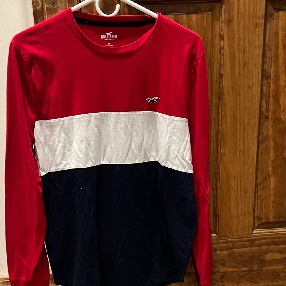 Hollister Tri-Color Long Sleeve Tee - Red, White, Black